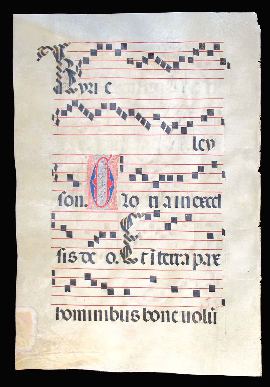 c 1475-1500 Gregorian Chant - Elaborate Initials, Christmas Text