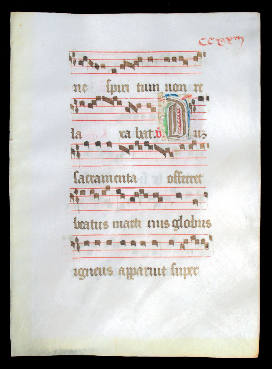 c 1480-1500 small manuscript music leaf - Feast of St. Martin