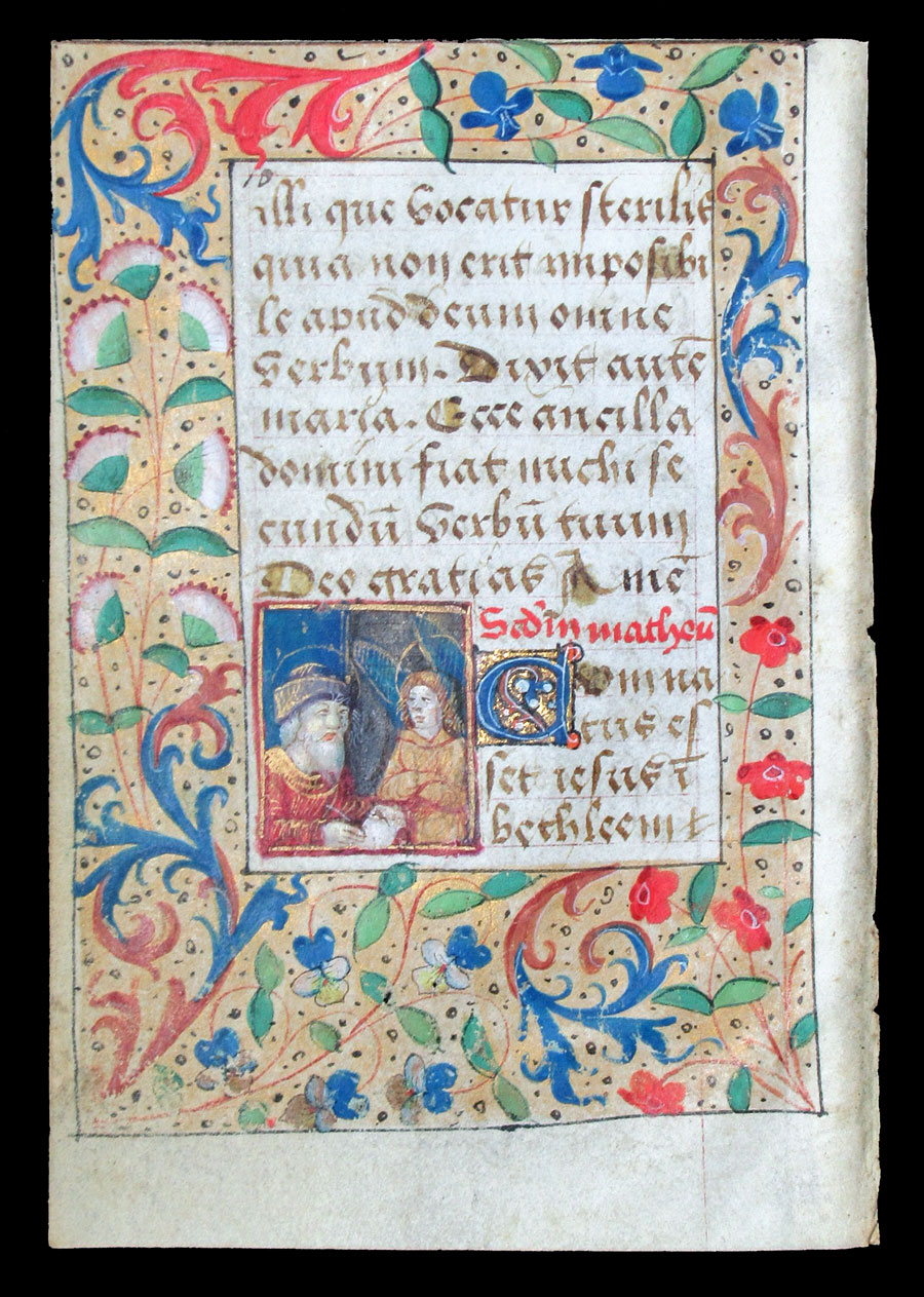 c 1500 Book of Hours Leaf - Matthew writing Gospel
