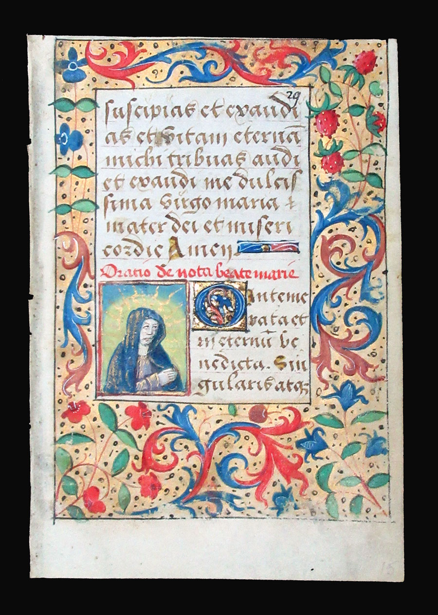 c 1500 Book of Hours Leaf - Blessed Virgin Mary