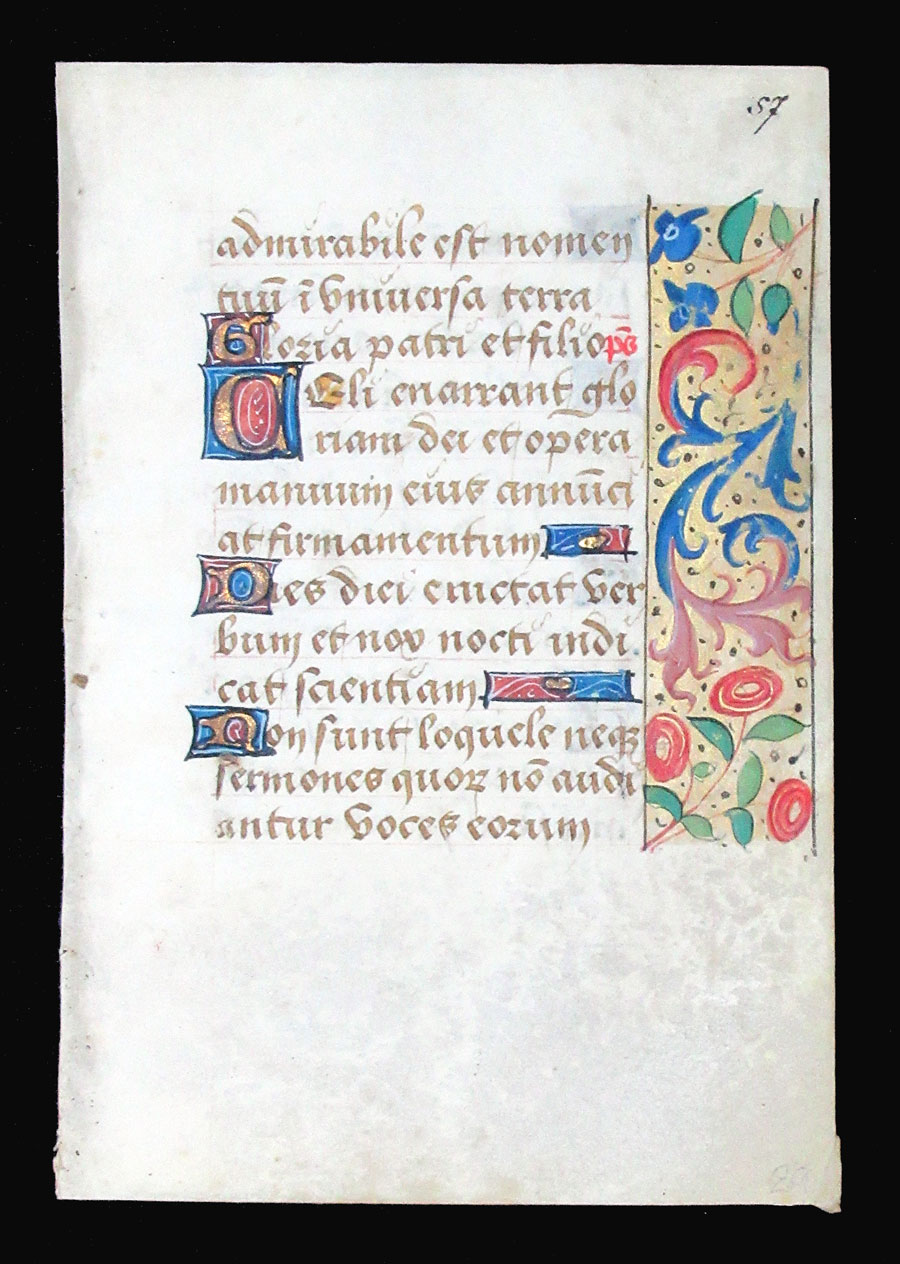 c 1500 Book of Hours Leaf - Elaborate Border - Psalms