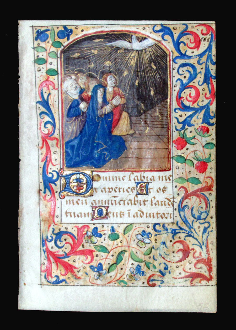 c 1500 Book of Hours Leaf - The Pentecost