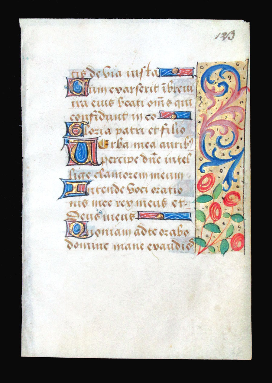 c 1500 Book of Hours Leaf - Elaborate Border - Psalms