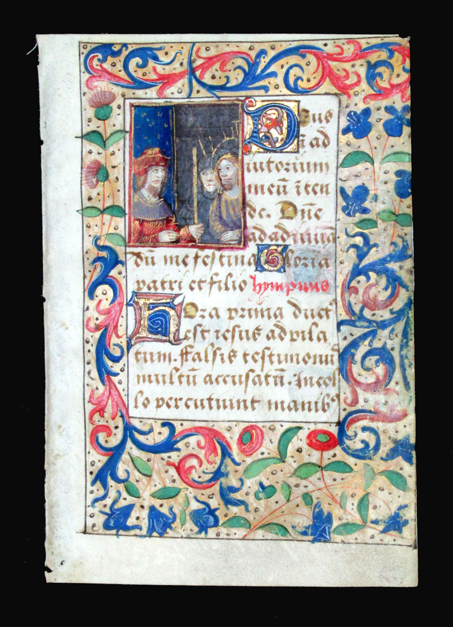 c 1500 Book of Hours Leaf - Christ before Pilate