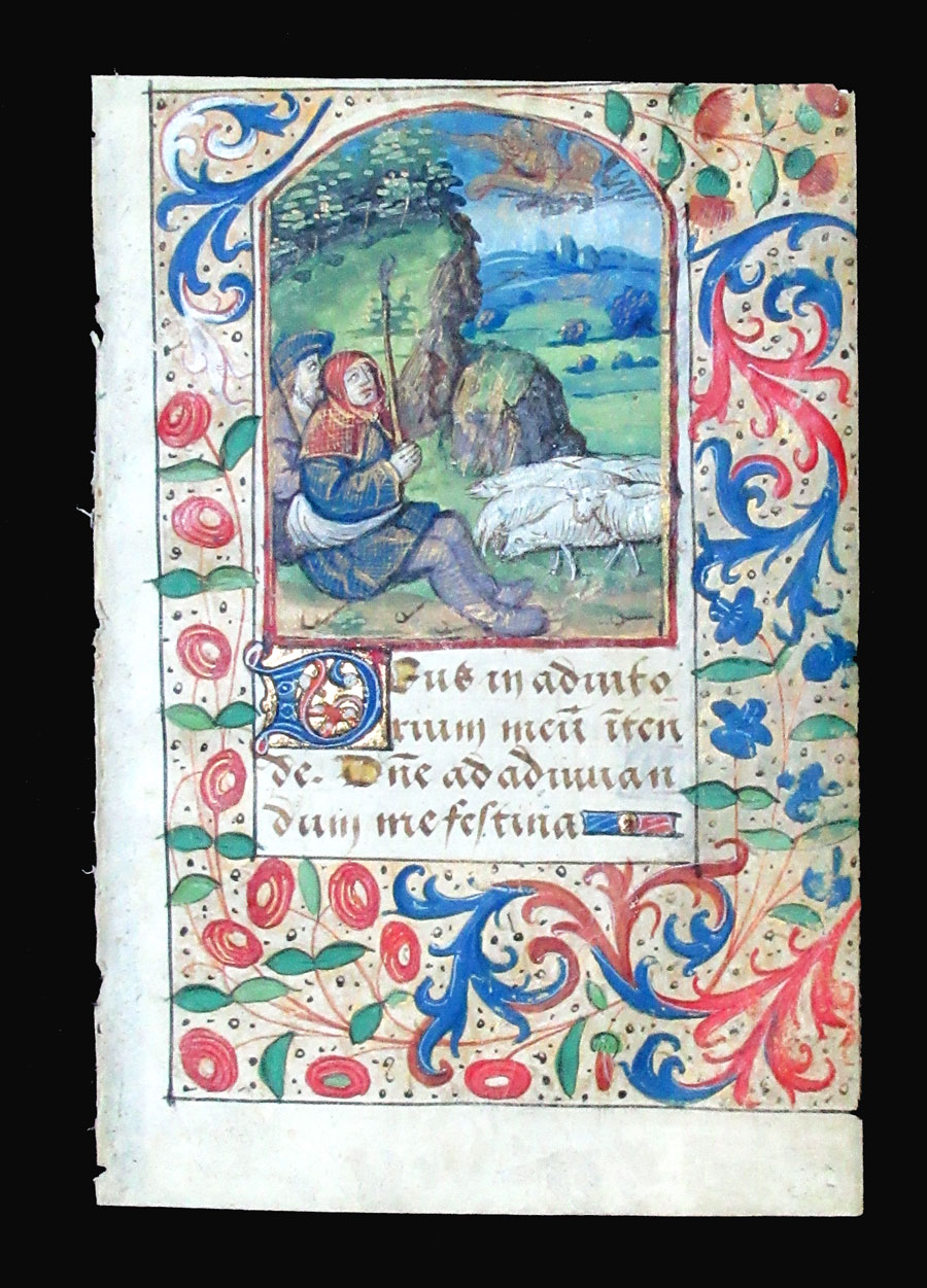 c 1500 Book of Hours Leaf - Annunciation to Shepherds