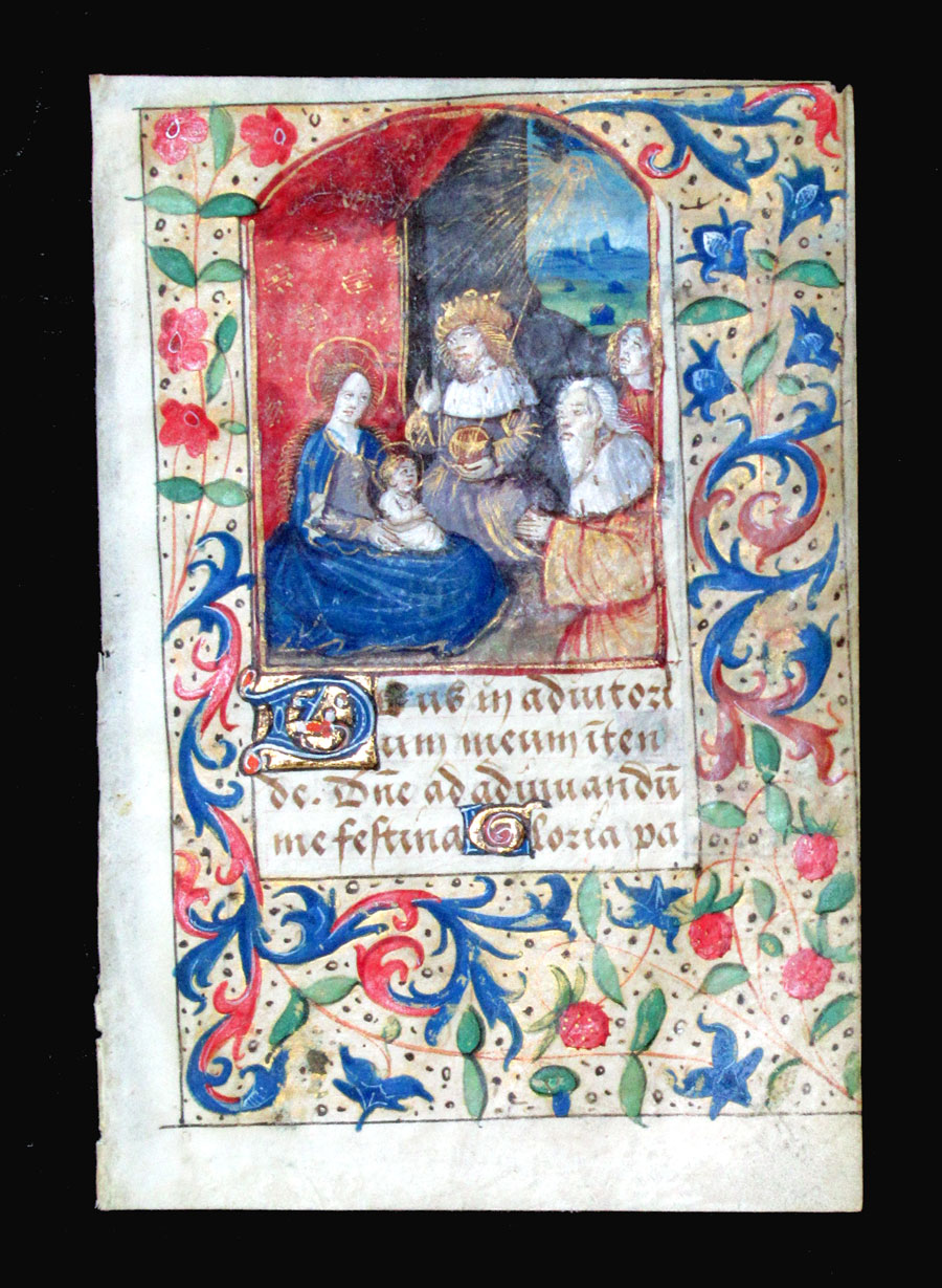 c 1500 Book of Hours Leaf - Adoration of the Magi