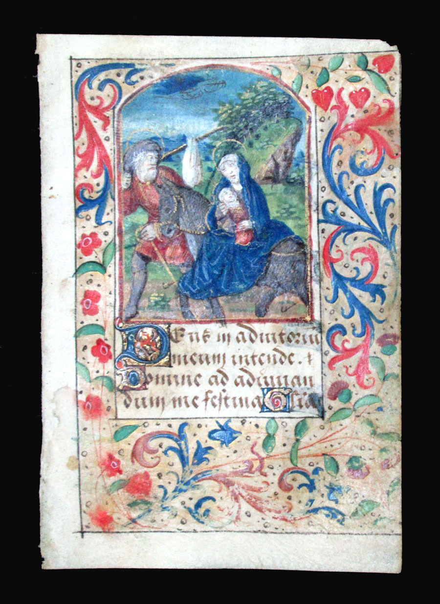 c 1500 Book of Hours Leaf - Flight into Egypt