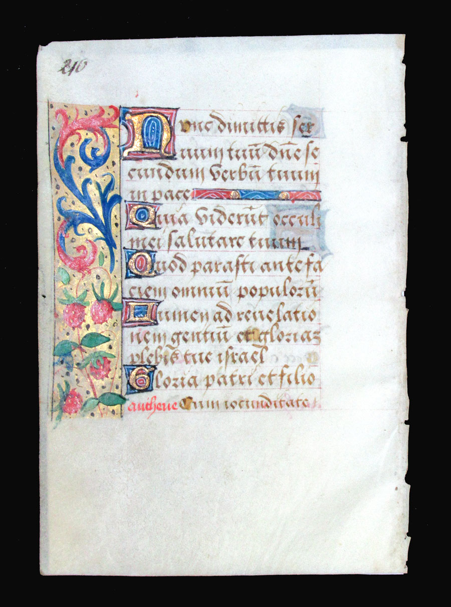 c 1500 Book of Hours Leaf - Canticle of Simeon - Luke