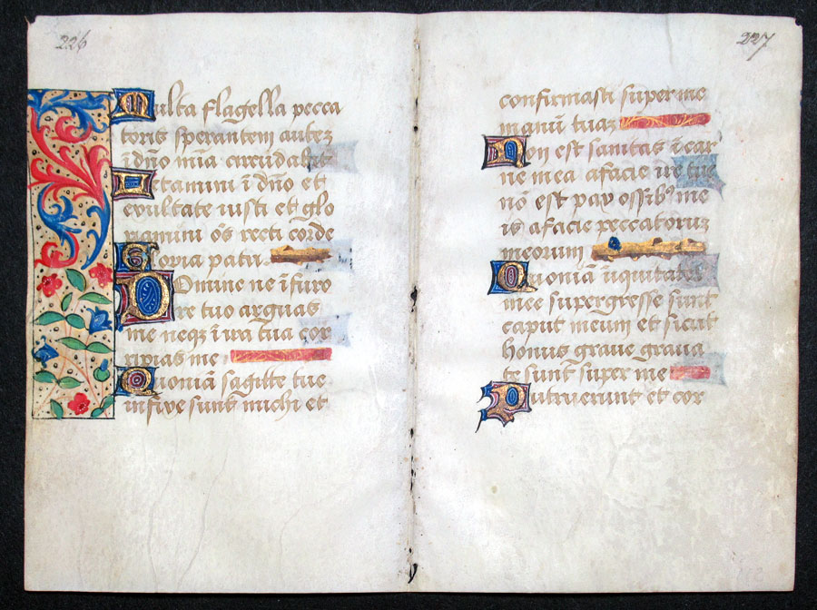 c 1500 Book of Hours Leaves - Continuous Bifolium