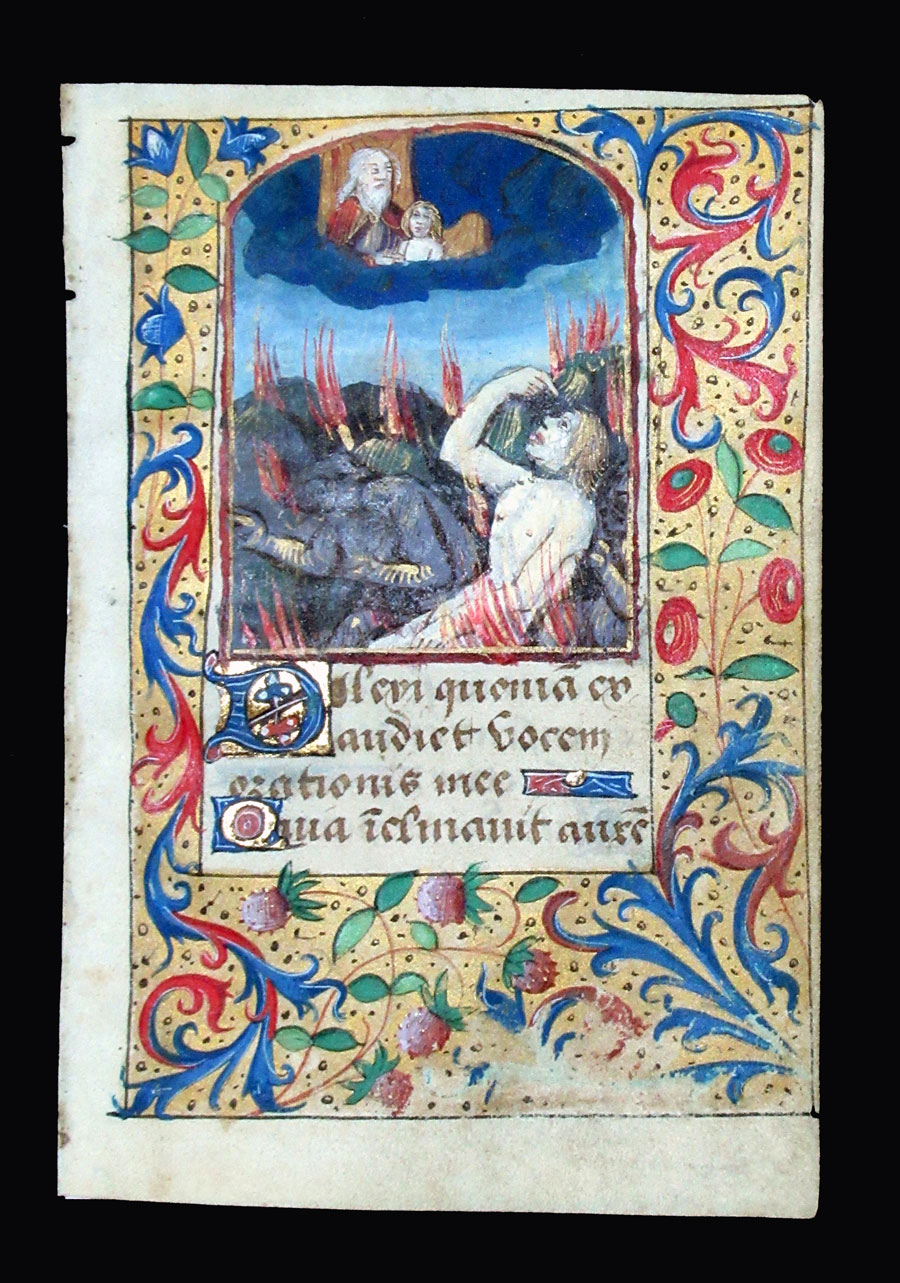 c 1500 Book of Hours Leaf - Soul in the Fires of Hell