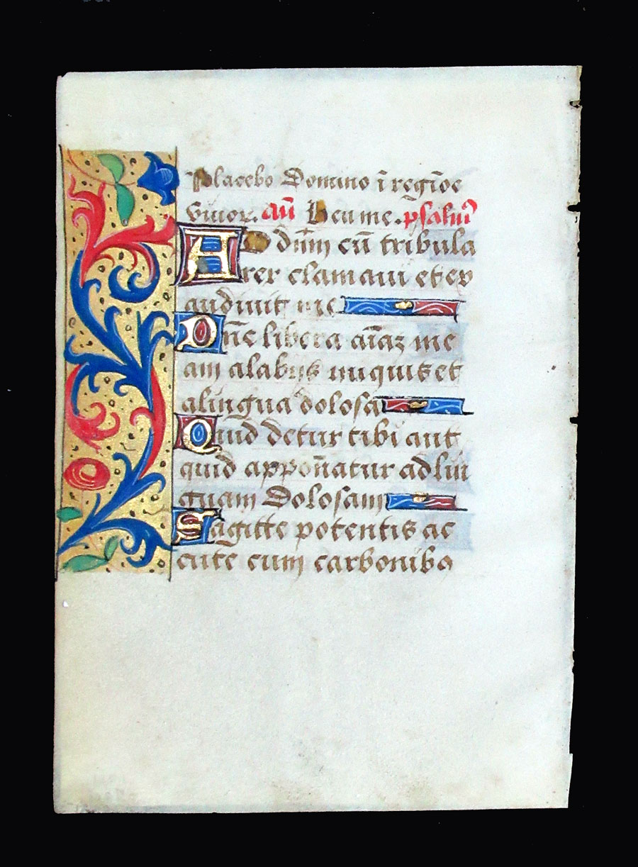 c 1500 Book of Hours Leaf - Elaborate Border - Psalms