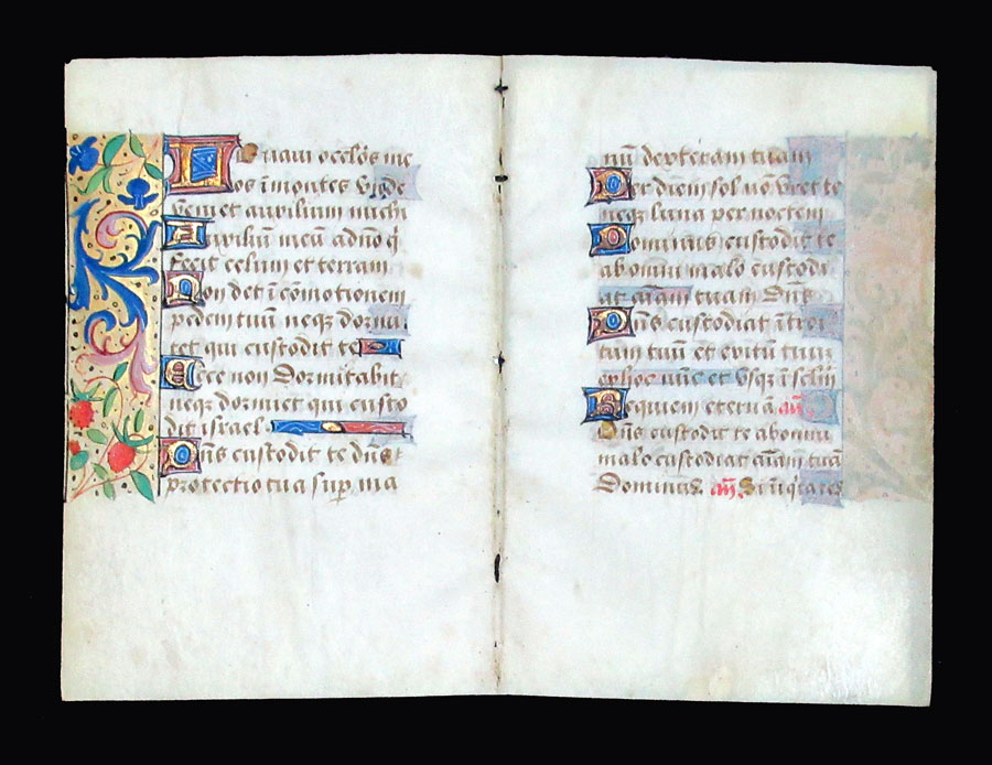 c 1500 Book of Hours Leaves - Continuous Bifolium - Psalms