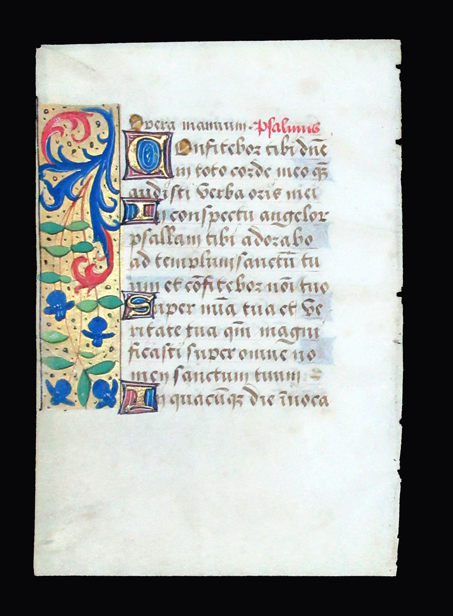 c 1500 Book of Hours Leaf - Elaborate Border - Psalms
