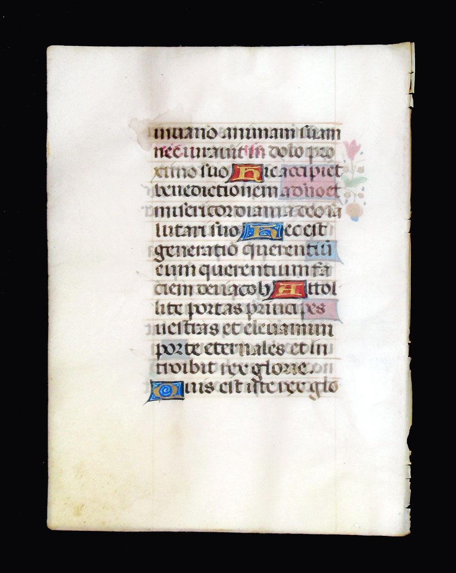 c 1475 Book of Hours Leaf - Nice illumination - Psalms