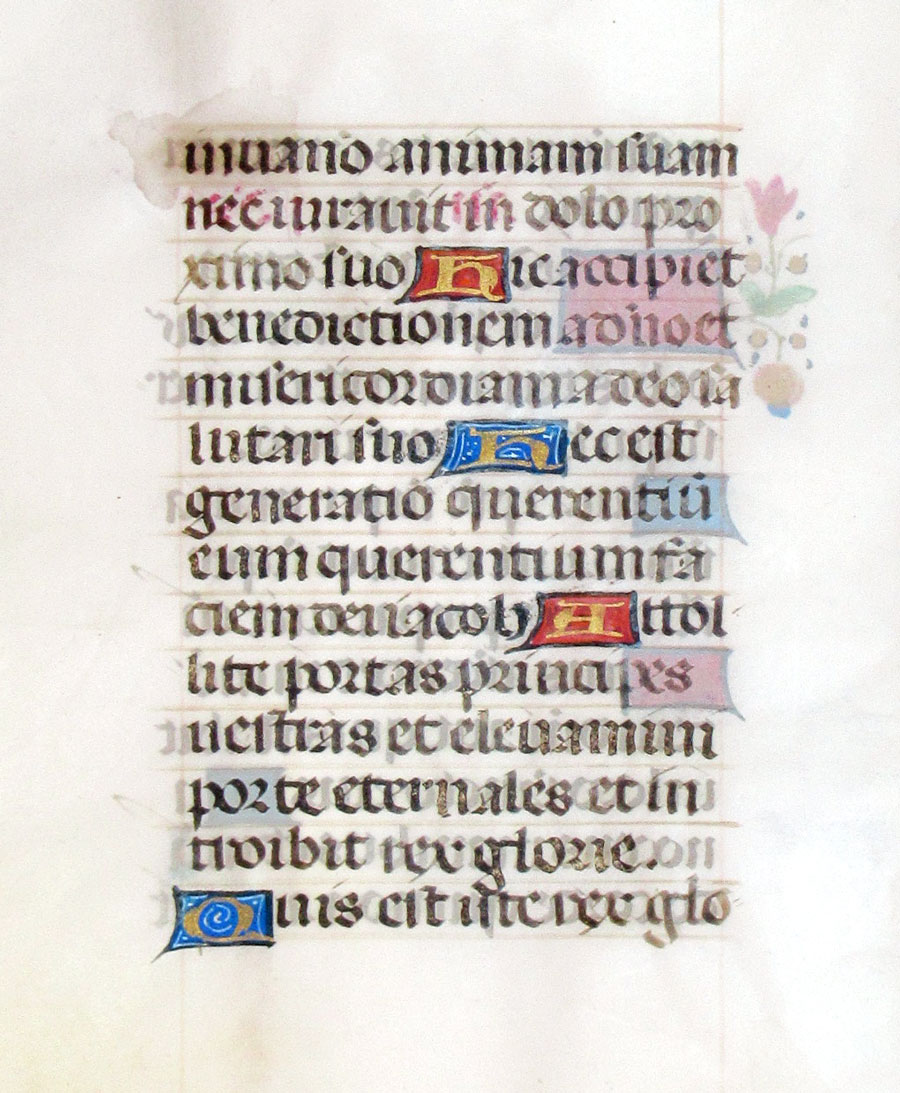 c 1475 Book of Hours Leaf - Nice illumination - Psalms
