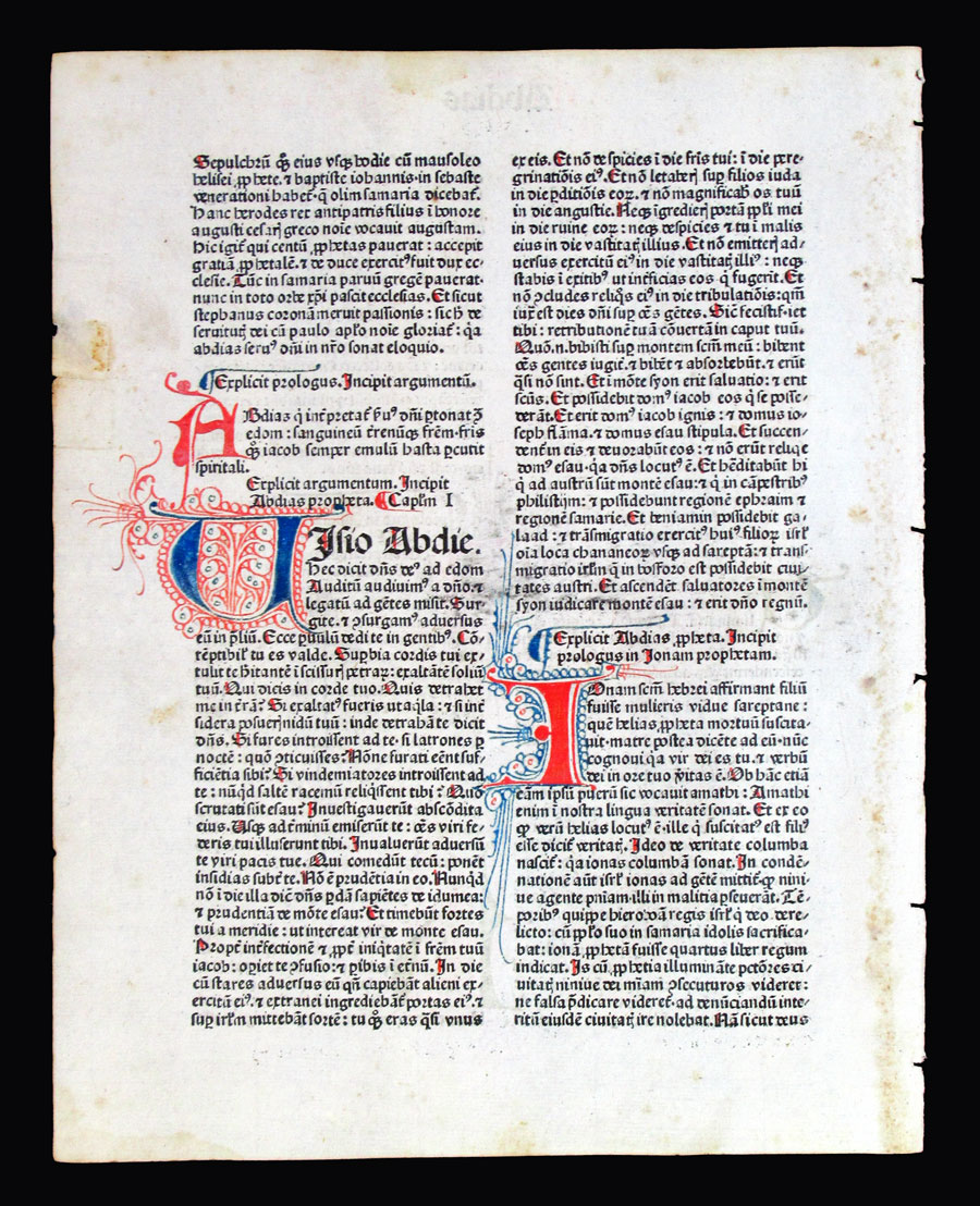 1480 Incunabula Leaf - Complete book of Obadiah