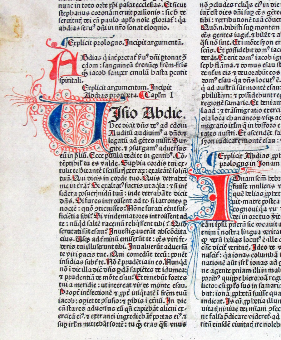 1480 Incunabula Leaf - Complete book of Obadiah