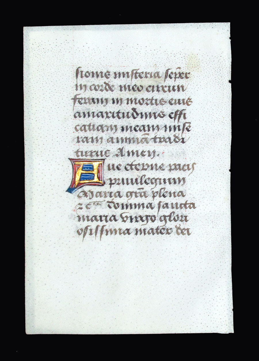 c 1500 Book of Hours Leaf - Prayers to the Blessed Virgin Mary