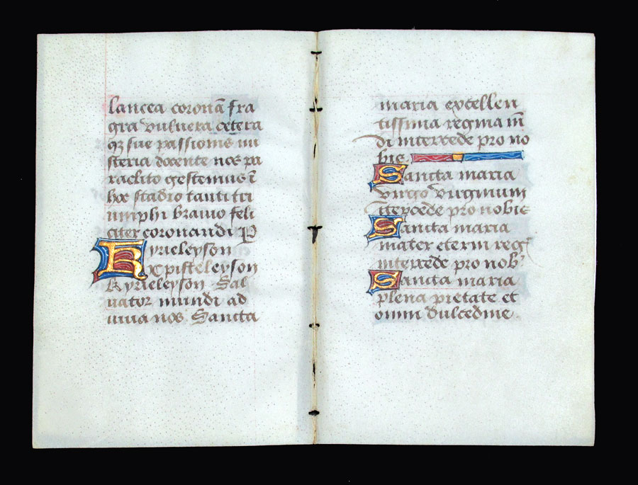 c 1500 Book of Hours Leaf - Continuous bifolium - Kyrie