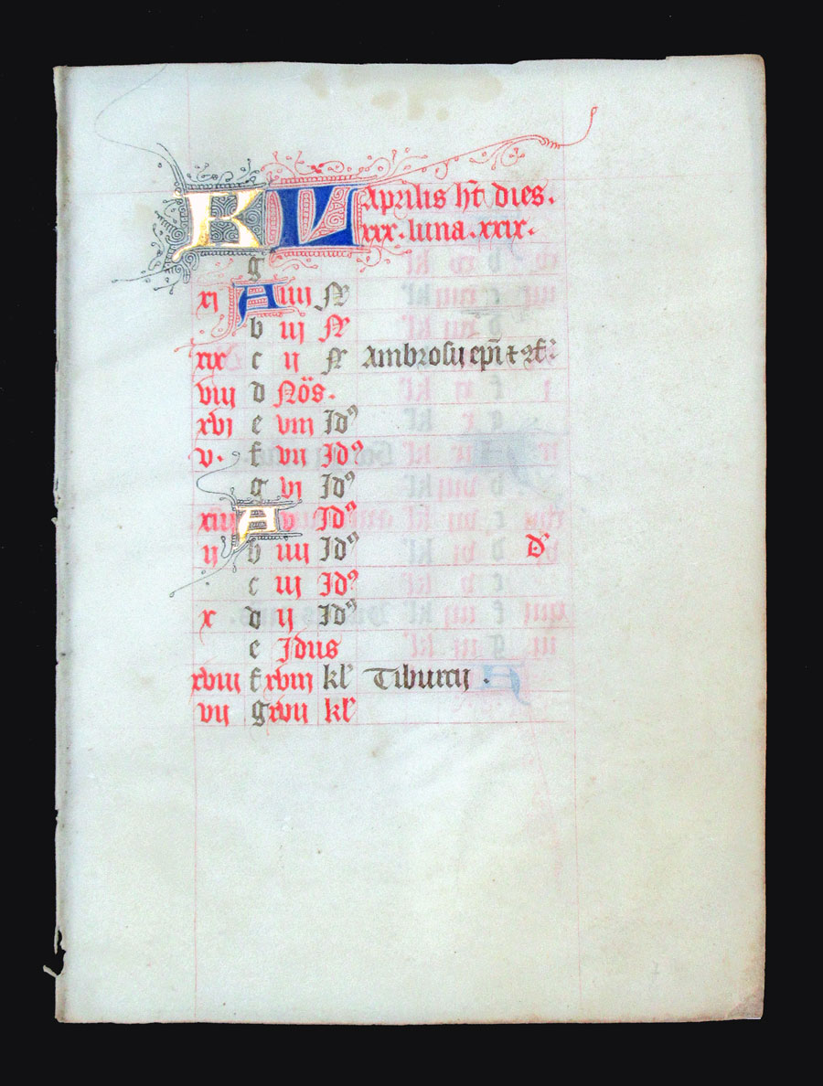 c 1425-50 Book of Hours Calendar Leaf for April