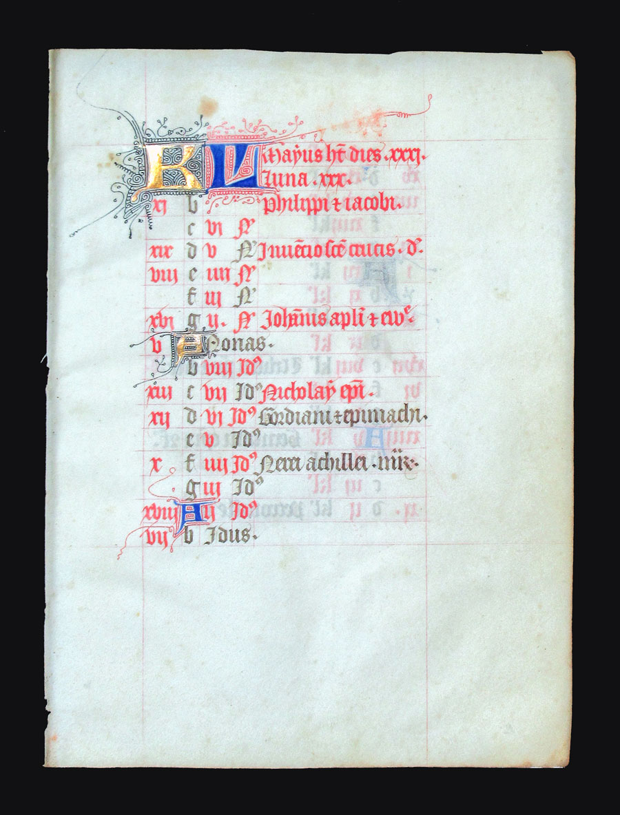 c 1425-50 Book of Hours Calendar Leaf for May