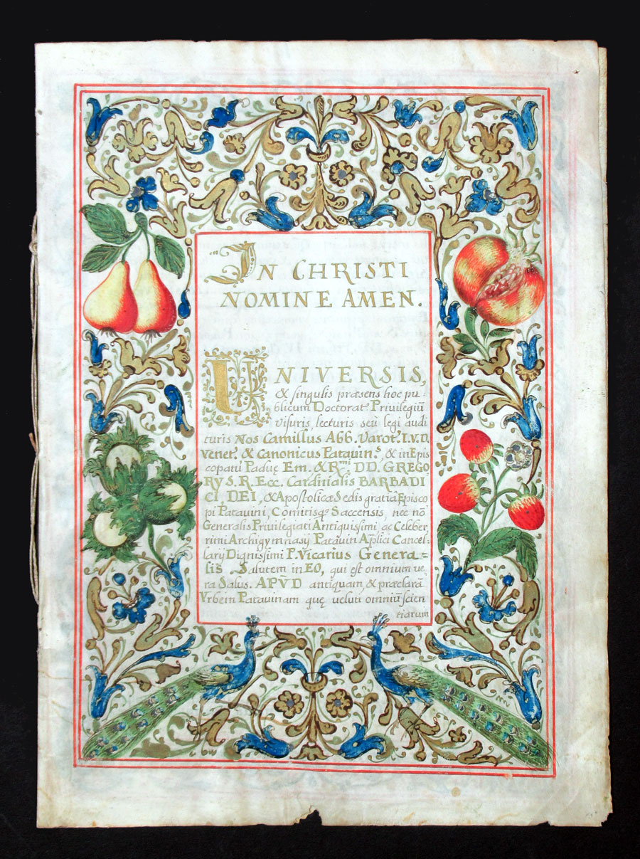 1694 Illuminated Manuscript Doctoral Diploma - Padua