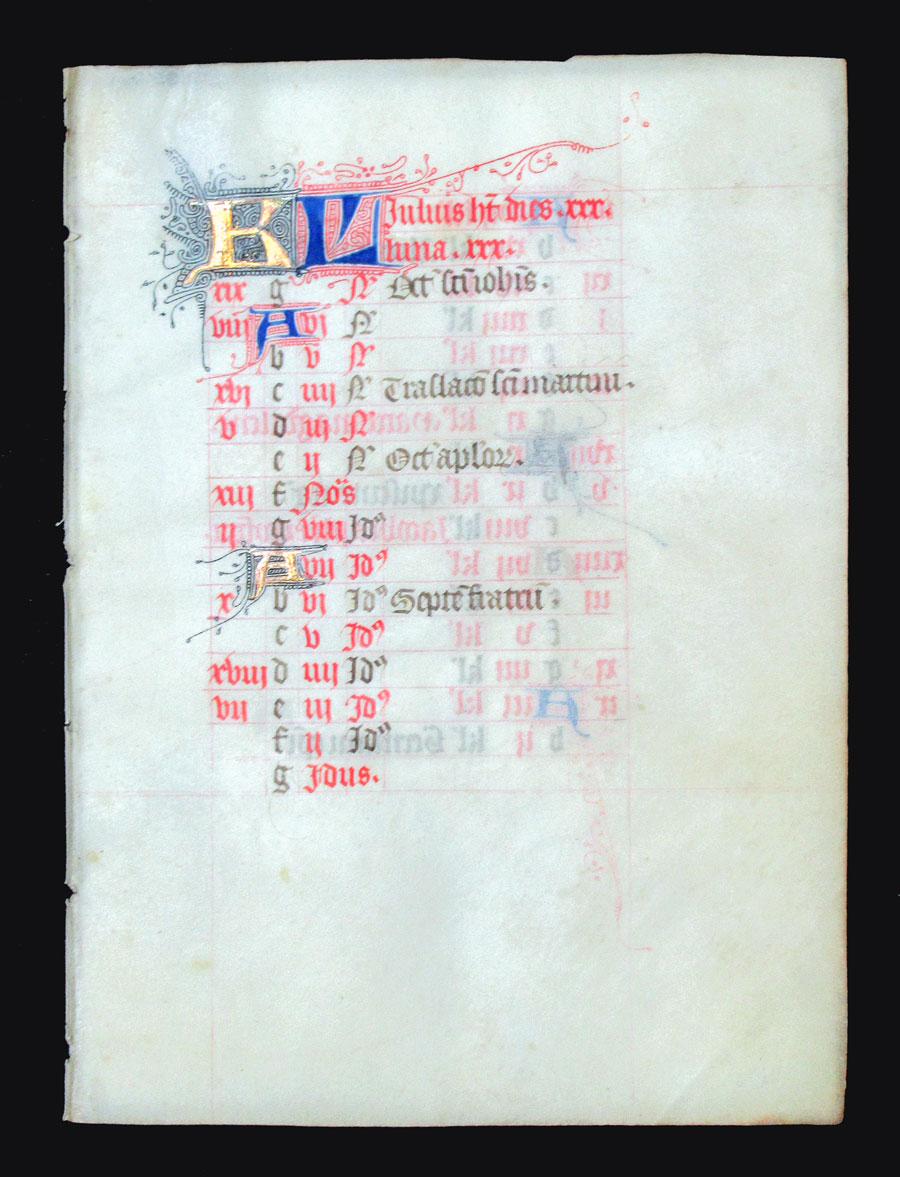 c 1425-50 Book of Hours Calendar Leaf for July