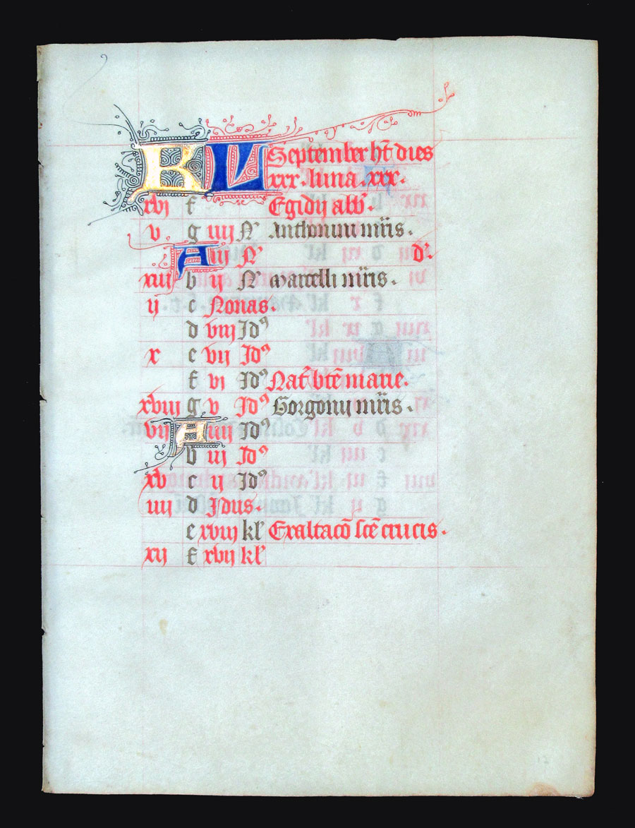 c 1425-50 Book of Hours Calendar Leaf for September