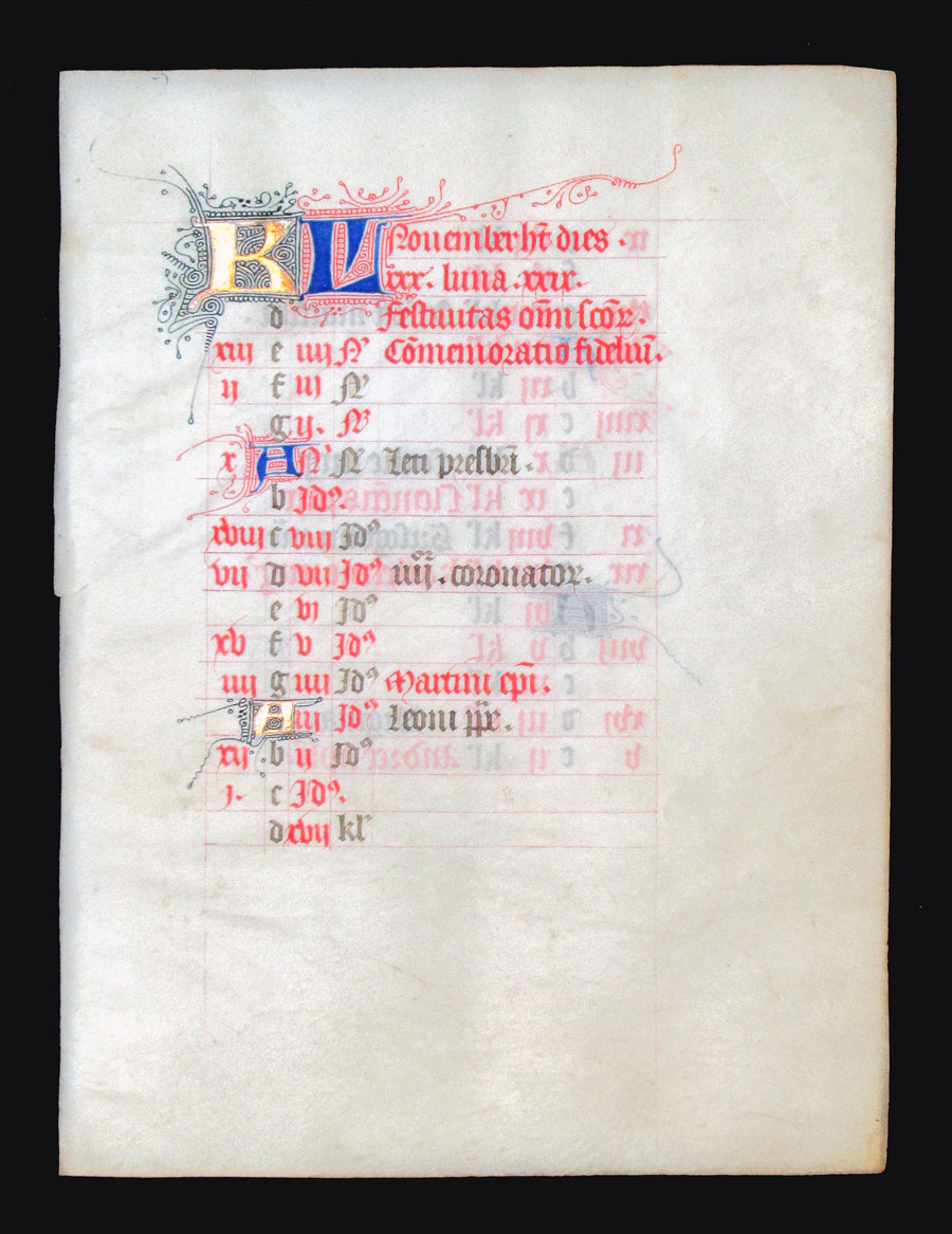 c 1425-50 Book of Hours Calendar Leaf for November