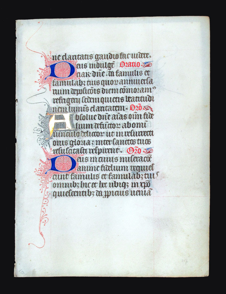 c 1425-50 Book of Hours Leaf - Illuminated initials