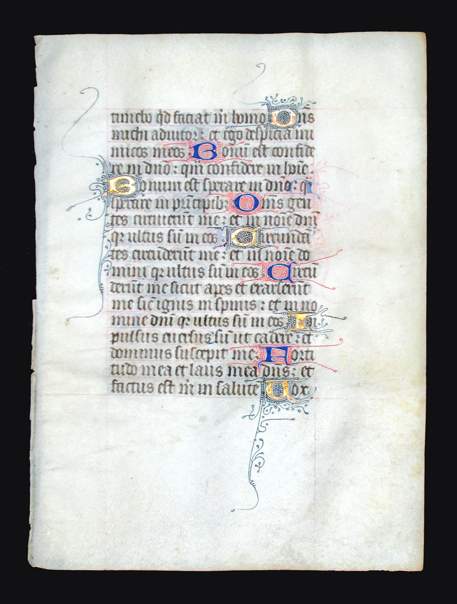 c 1425-50 Book of Hours Leaf - Illuminated initials - Psalms