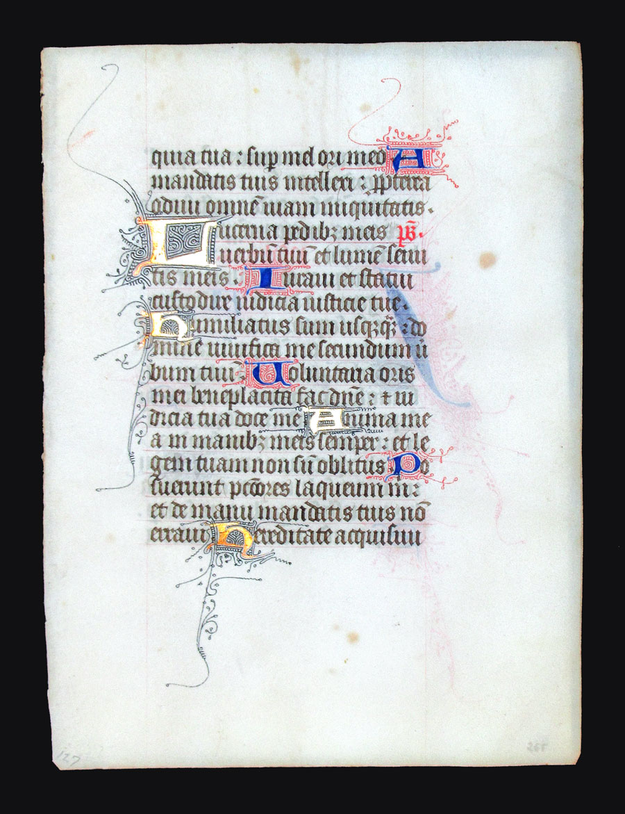 c 1425-50 Book of Hours Leaf - Illuminated initials - Psalms