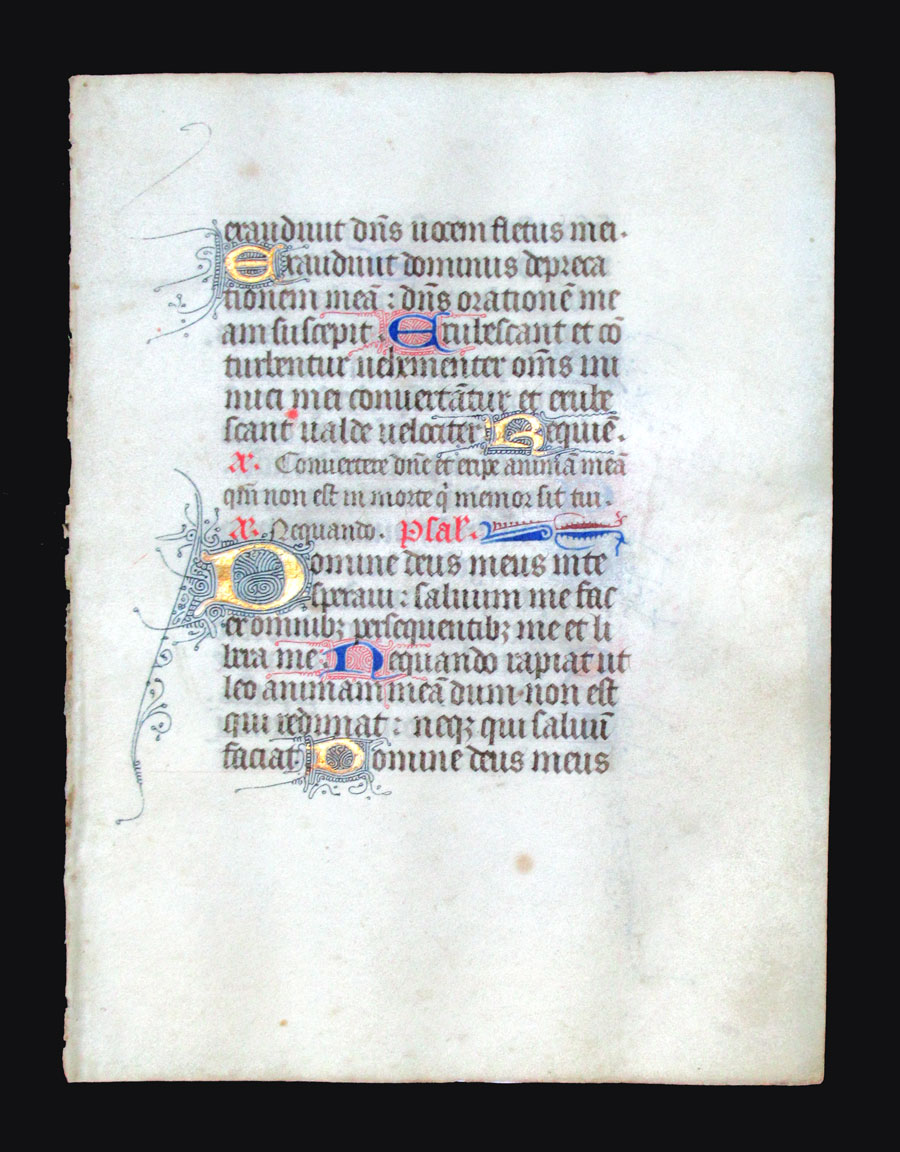 c 1425-50 Book of Hours Leaf - Psalms - Illuminated initials