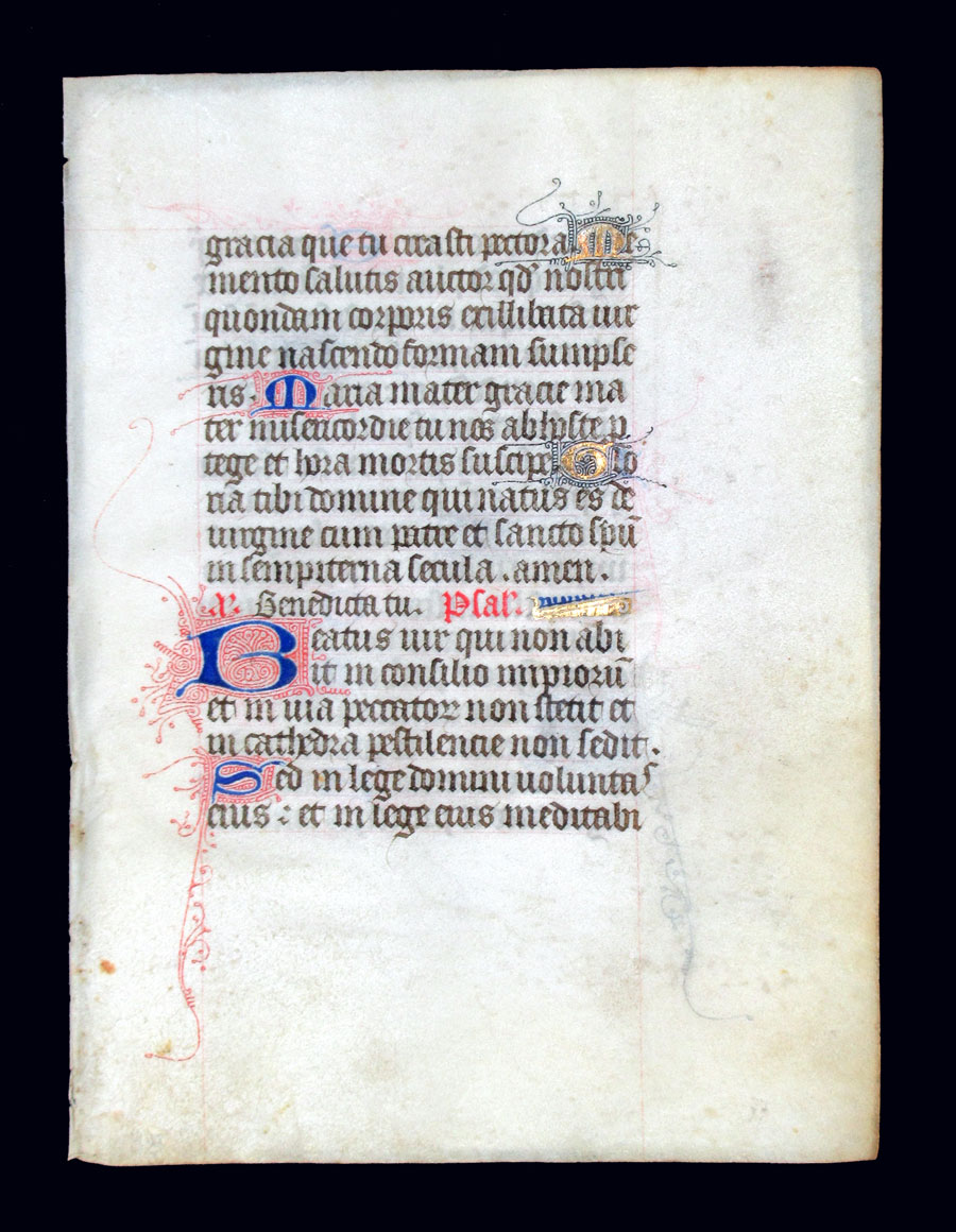 c 1425-50 Book of Hours Leaf - Psalms - Illuminated initials