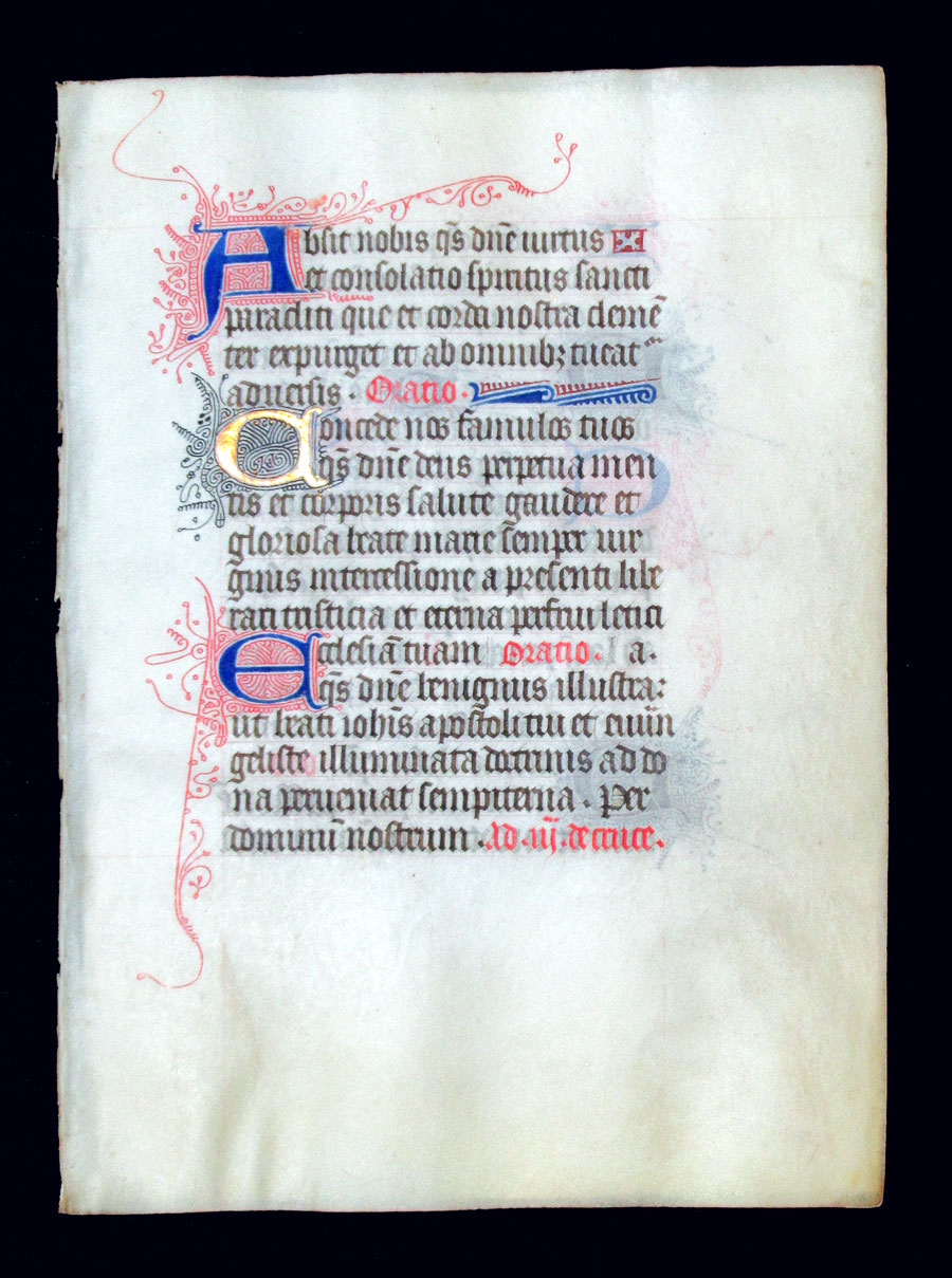 c 1425-50 Book of Hours Leaf - Illuminated initials