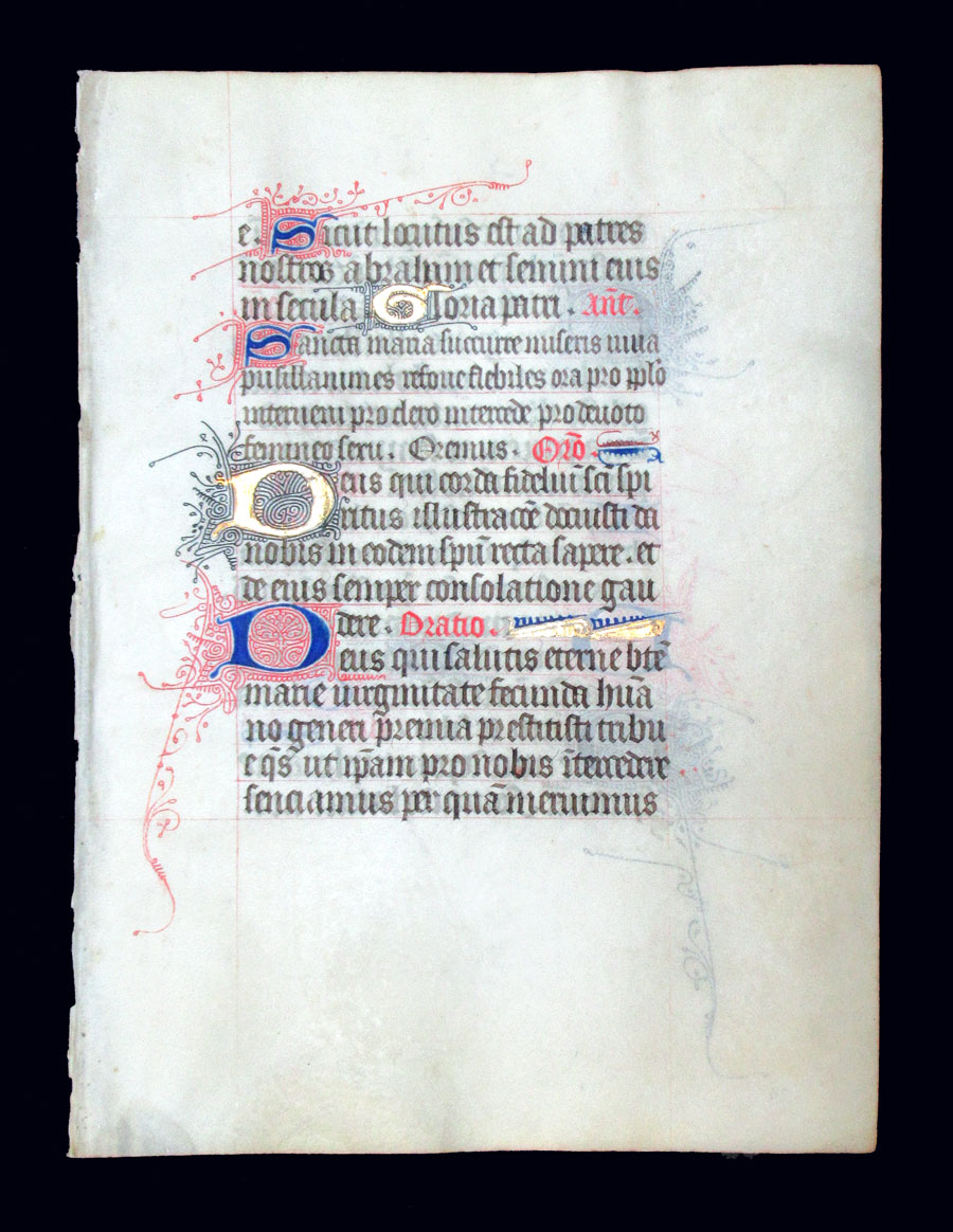 c 1425-50 Book of Hours Leaf - Illuminated initials