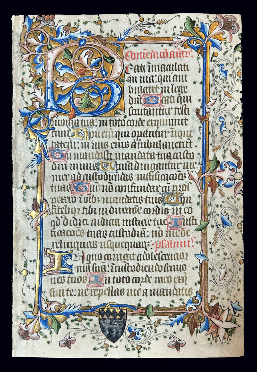 c 1450 Psalter-Hours Leaf - England - Exceptional illumination!