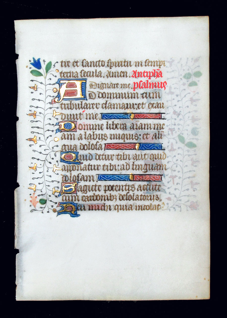 c 1460 Book of Hours Leaf - Psalms - illuminated borders