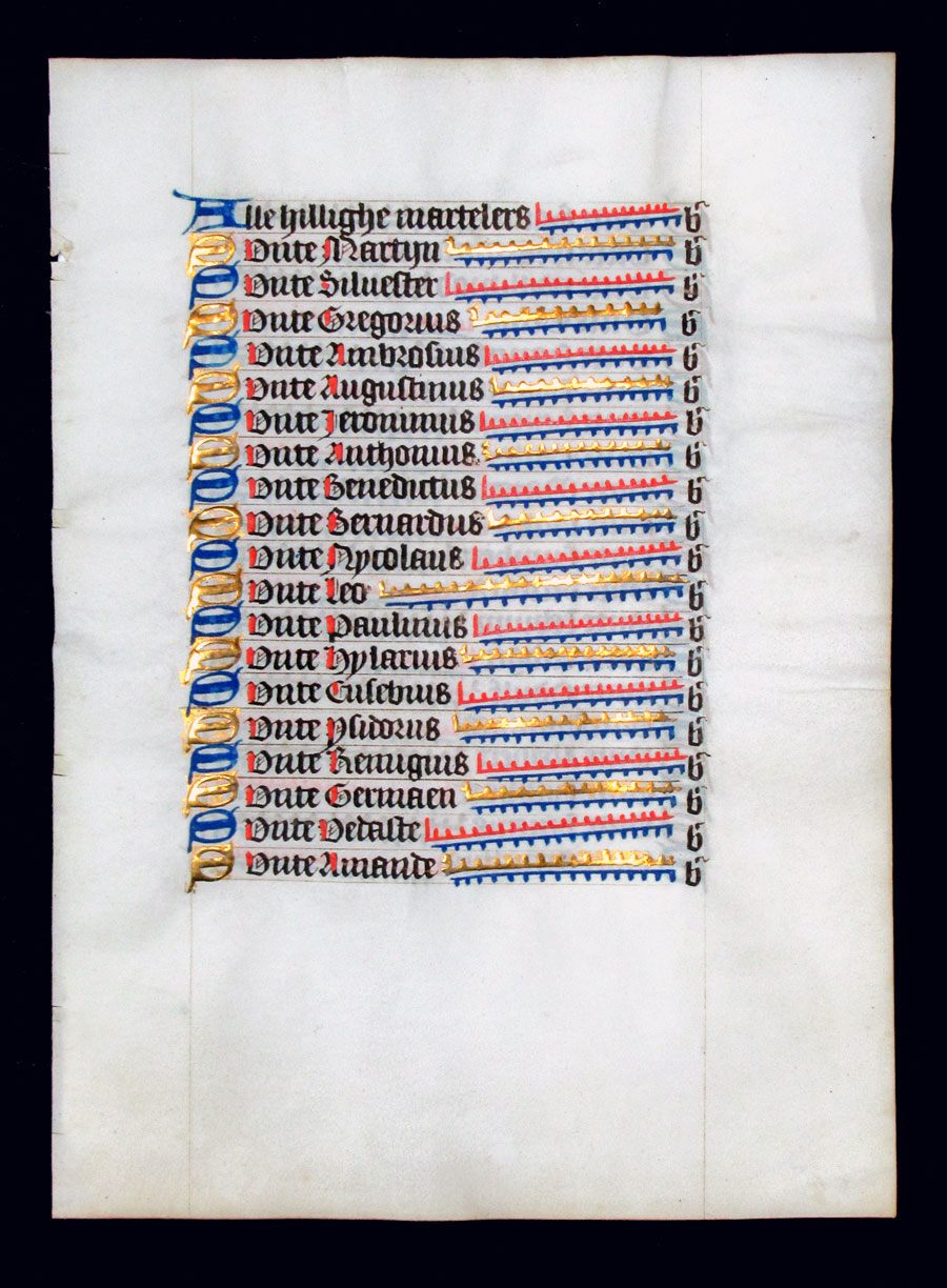 c 1400-20 Dutch Book of Hours Leaf - Litany of the Saints
