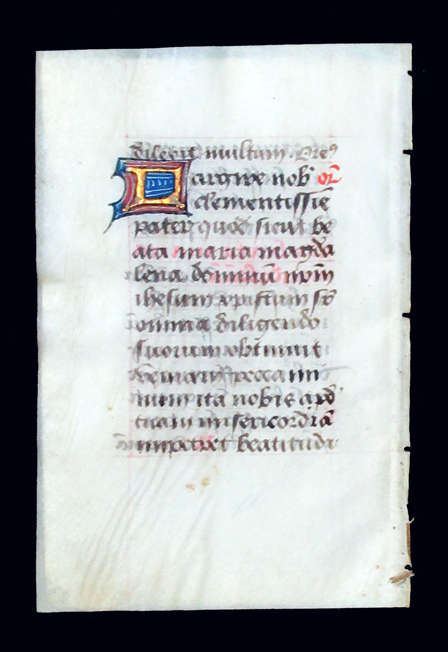 c 1500 Book of Hours Leaf - Suffrages - Mary Magdalene