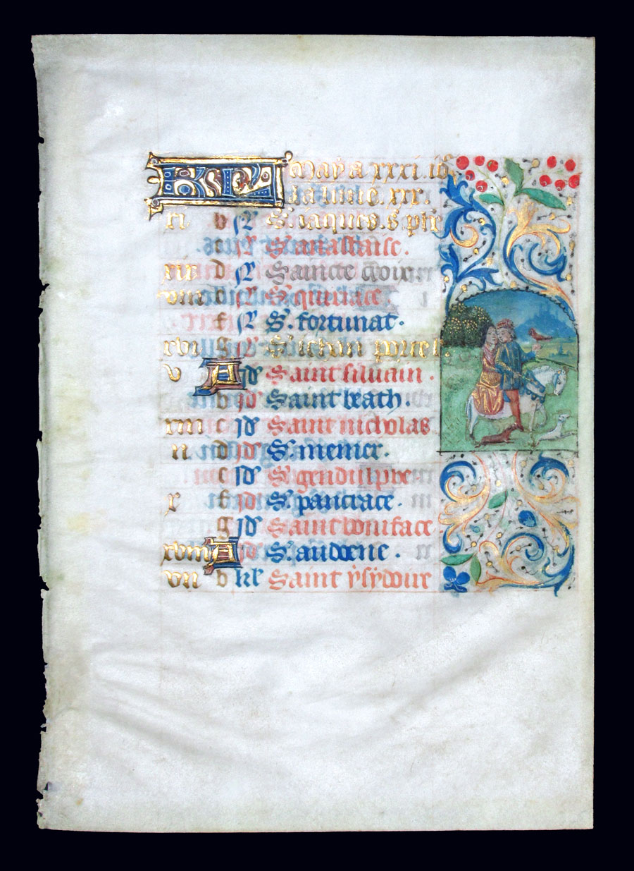 c 1440 Book of Hours Leaf - Calendar leaf for May