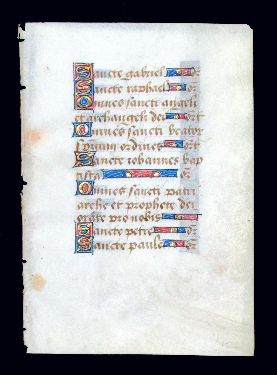 c 1500 Book of Hours Leaf - Litany - Gabriel, Raphael, John