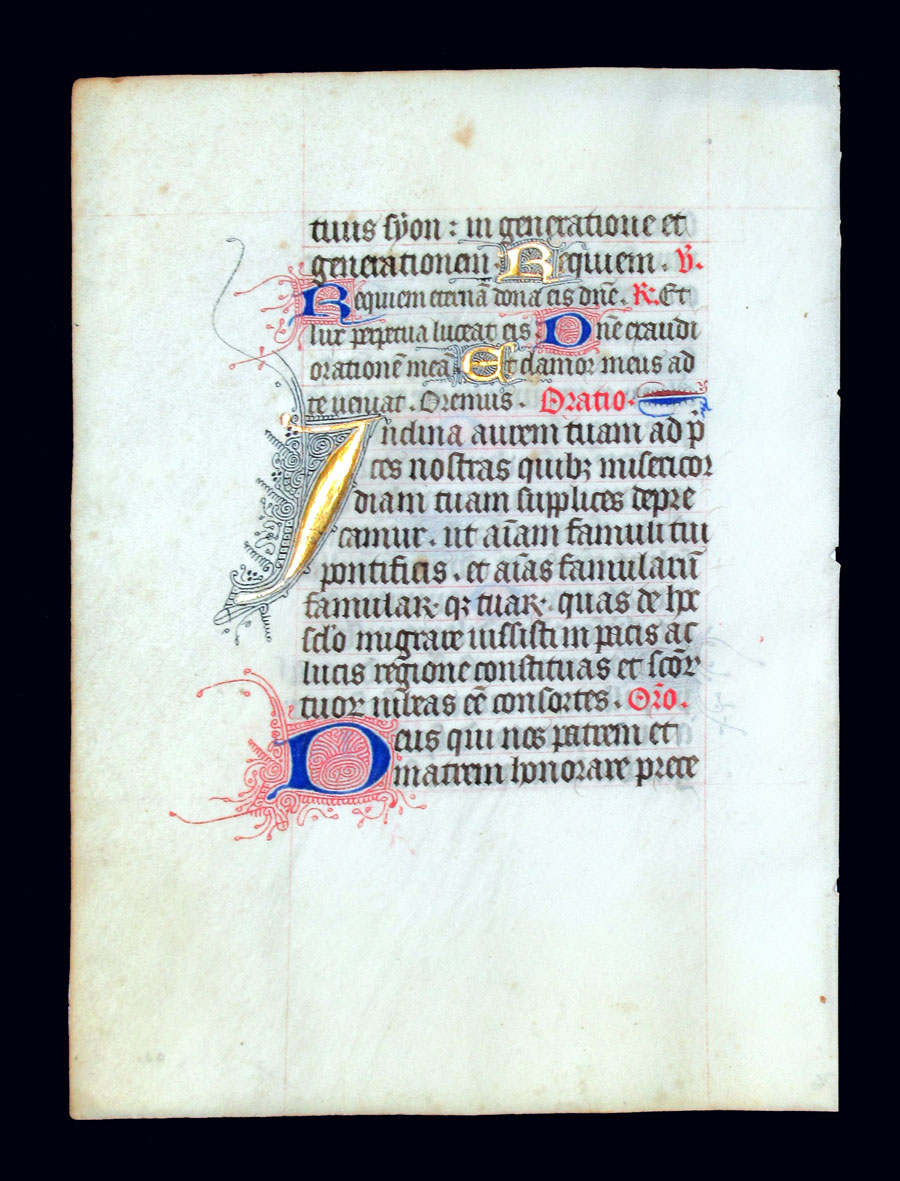 c 1425-50 Book of Hours Leaf - Illuminated Initials - Psalms
