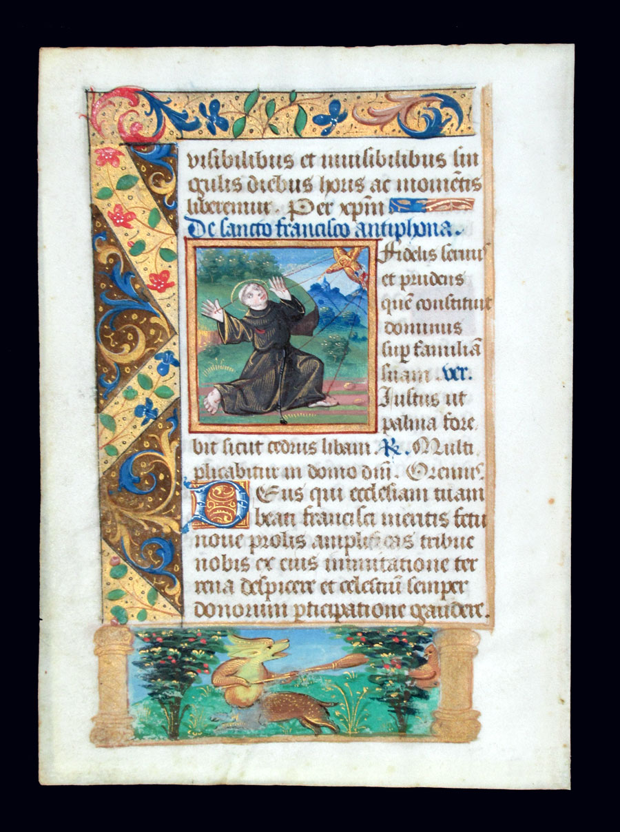 c 1500-10 Book of Hours Leaf - St Francis & Creatures!
