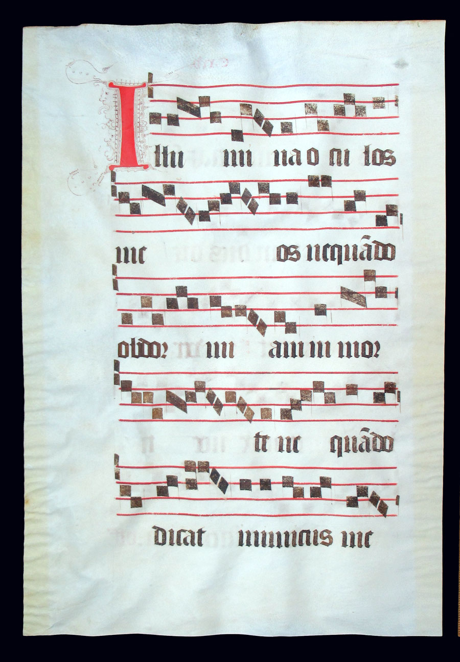 c 1450 Choirbook Leaf - France - Initial with two faces