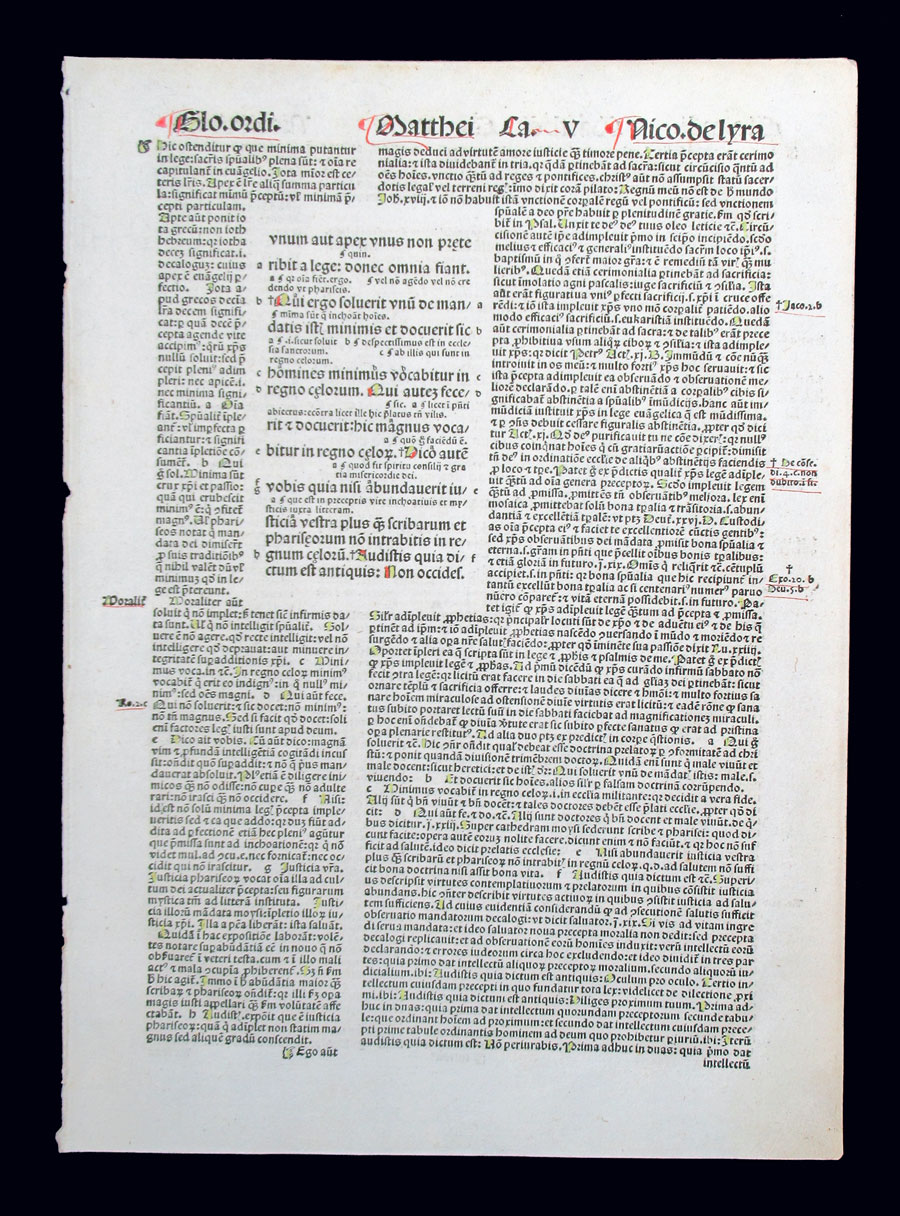 1498 Incunabula Bible Leaf - Matthew - Sermon on the Mount