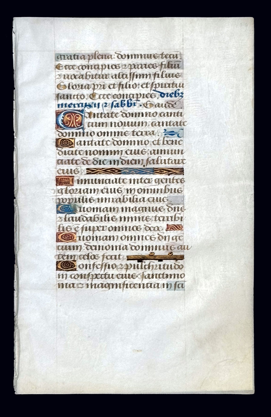 c 1460 Book of Hours Leaf - Sing ye to the Lord a new canticle