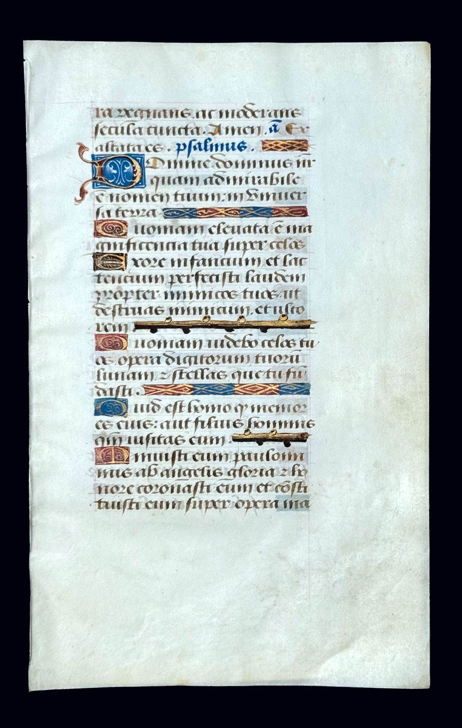 c 1460 Book of Hours Leaf -  Illuminated Initials - Psalms