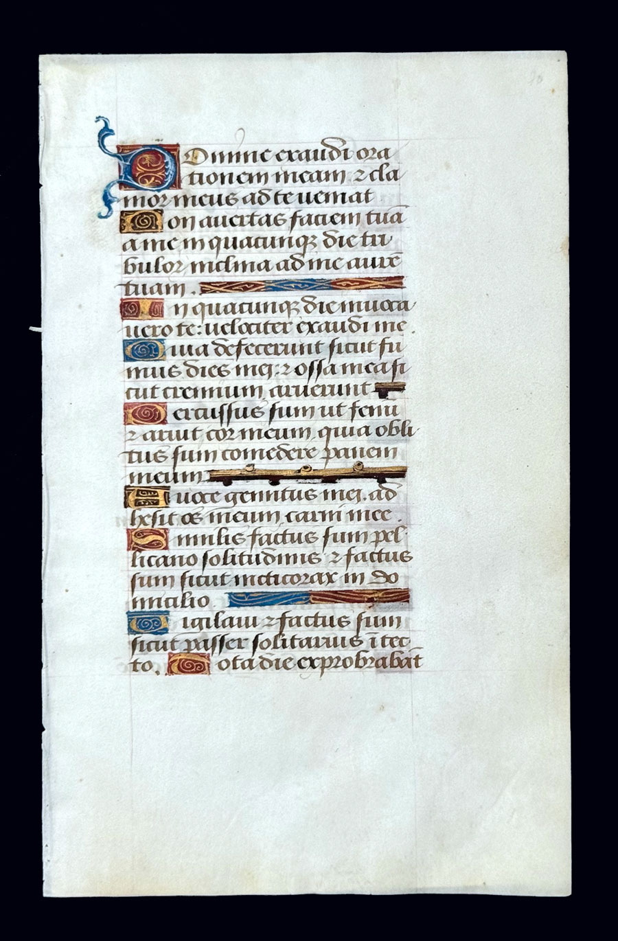 c 1460 Book of Hours Leaf - Illuminated Initials - Psalms