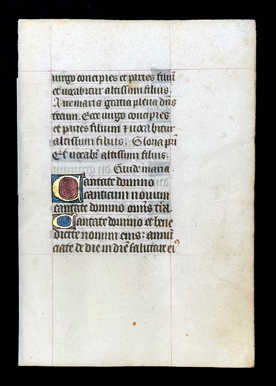 c 1450 Book of Hours Leaf - Sing ye to the Lord a new canticle